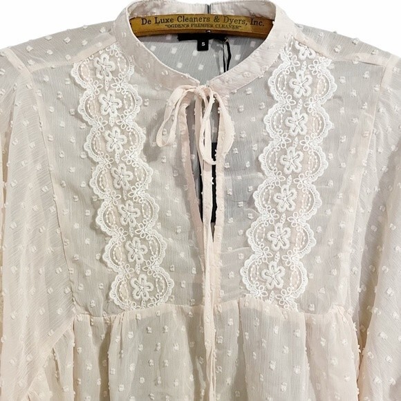 NWT Blue B Top Women’s Size Small Cream Lace Cottagecore Peasant Blouse Academia - Picture 7 of 11